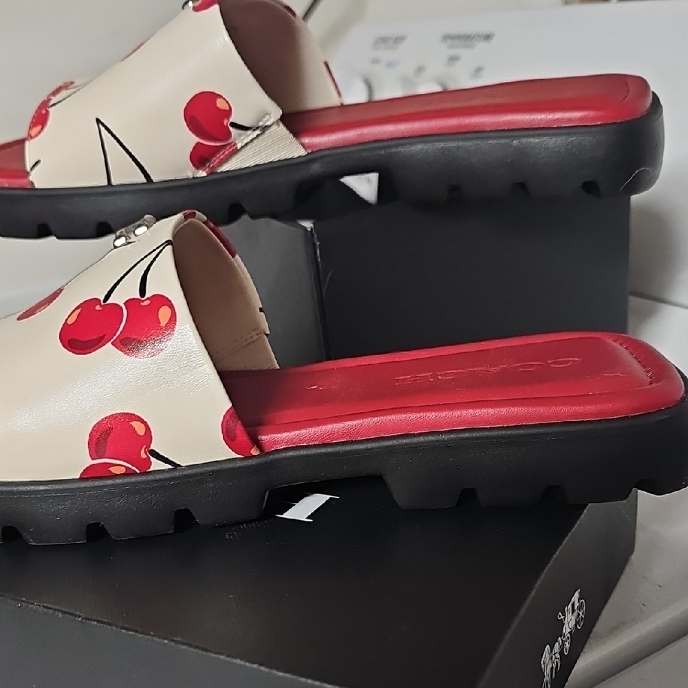 Coach Cherry Print Red and Cream Slide Sandals - Picture 7 of 10
